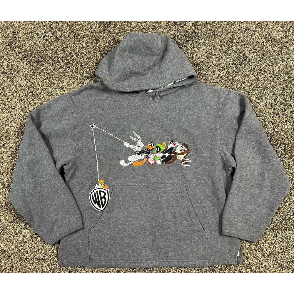 Vintage Warner Bros Studio Sweatshirt Looney Tunes Embroidered Hoodie Sz Medium